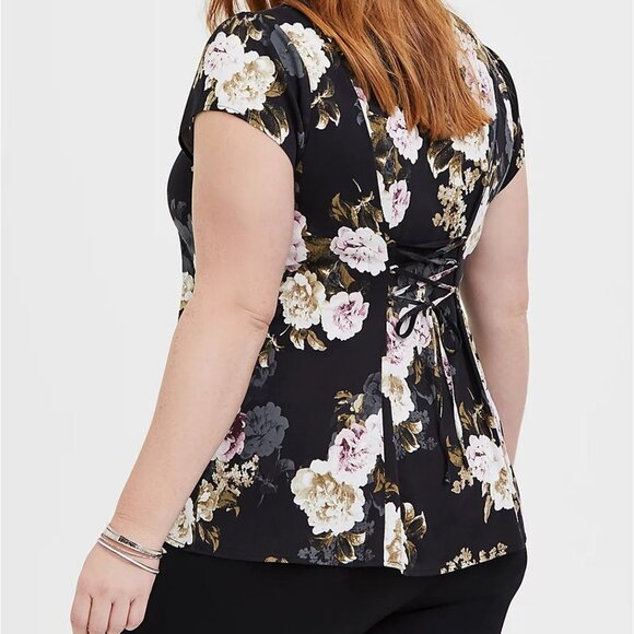 🆕BLACK FLORAL BUTTON & CORSET BACK BLOUSE - Picture 2 of 3